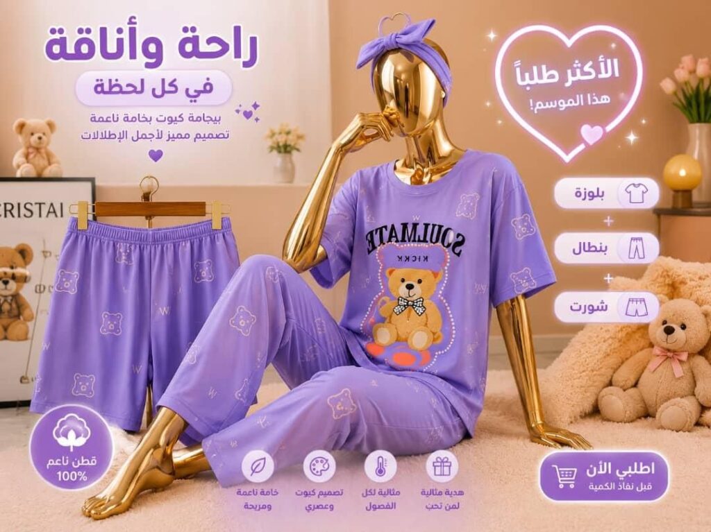 بجامة ٣ قطع  بقماش سوزيت