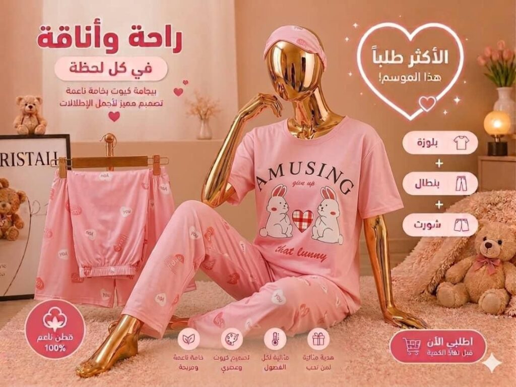 بجامة ٣ قطع  بقماش سوزيت