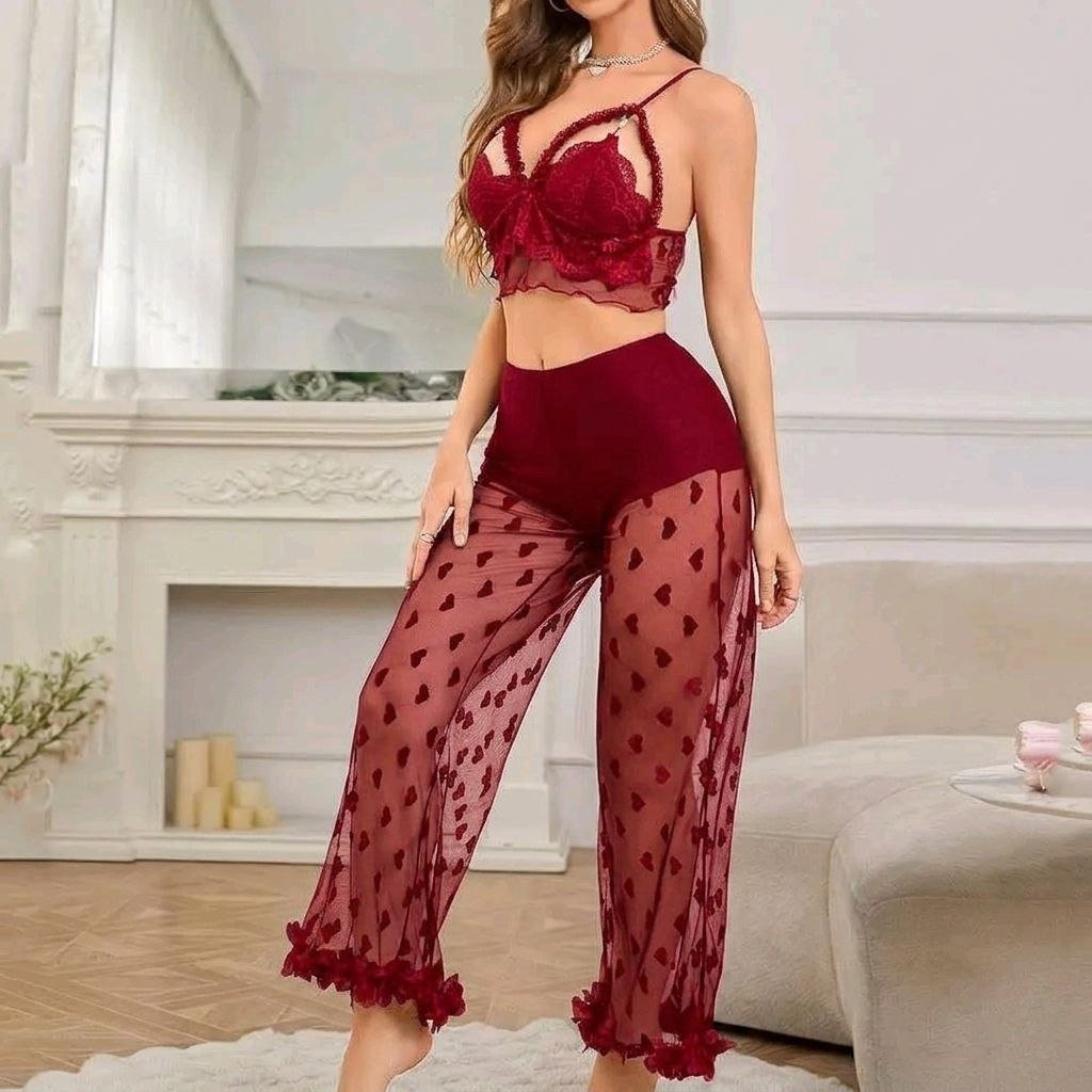 طقم ساتان شفاف قلوب - الصورة 2