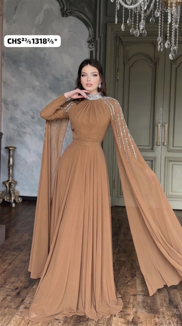 فستان سهرة شيفون ملكي أجنبي حريم السلطان بتطريز فاخر يمنحك حضورًا لا يُنسى - الصورة 5
