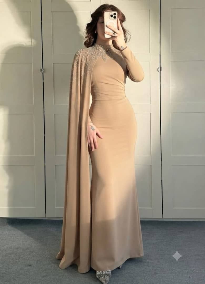 فستان نسائي كريب سكوبا أجنبي مكفول مستورد نوع أول & وشاح - الصورة 2