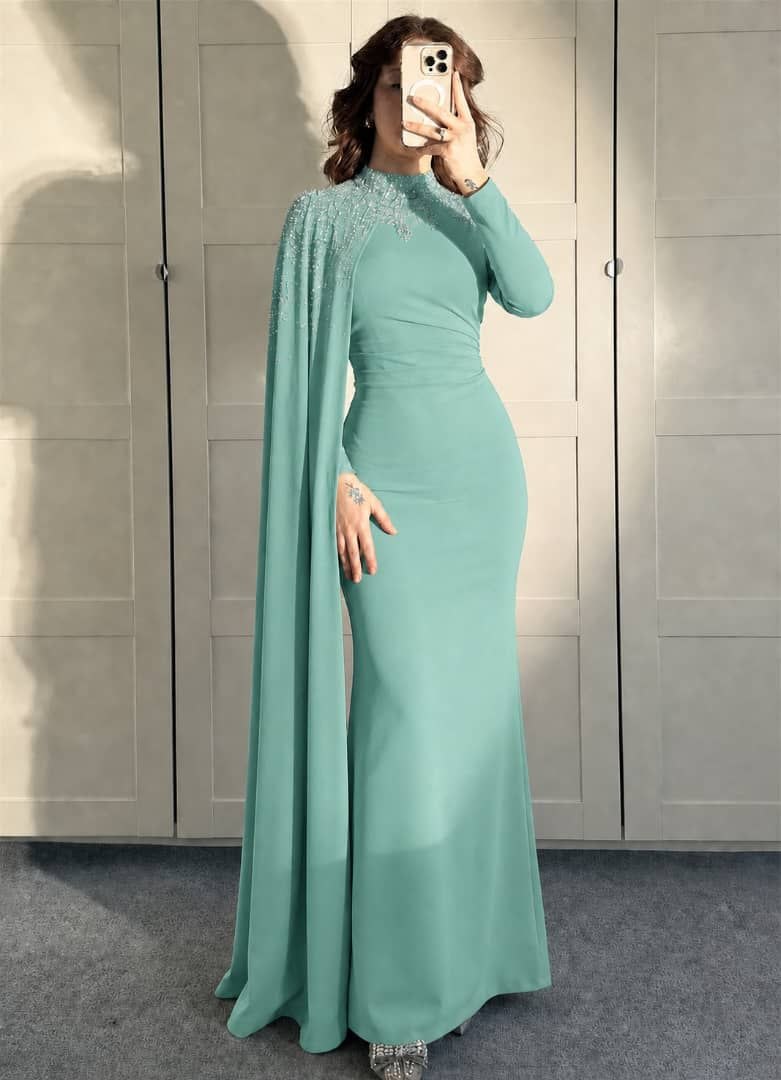 فستان نسائي كريب سكوبا أجنبي مكفول مستورد نوع أول & وشاح