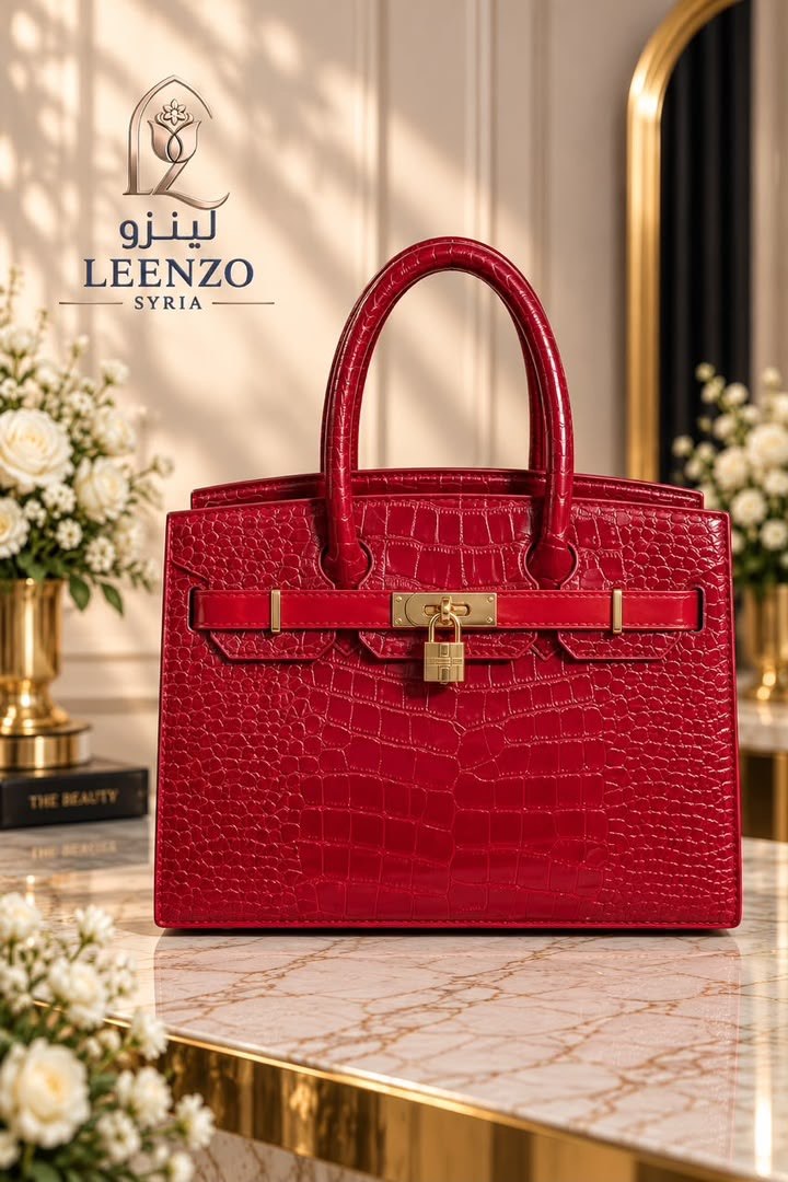 حقيبة يد نسائية فاخرة بنقشة جلد التمساح وقفل معدني ذهبي